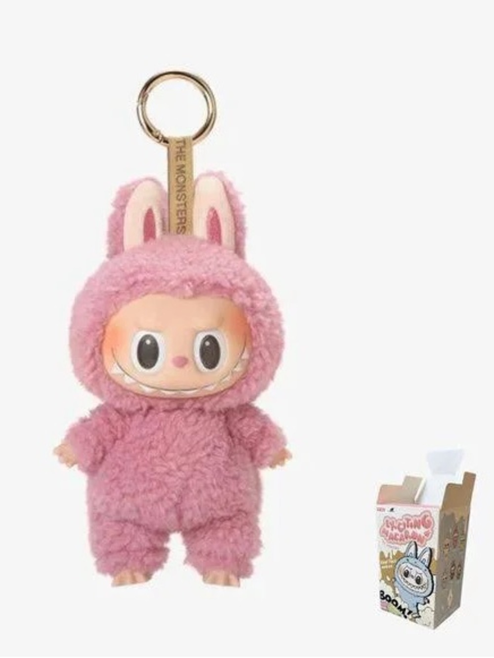 Pink Plush Bunny Character Keychain with Gold Ring